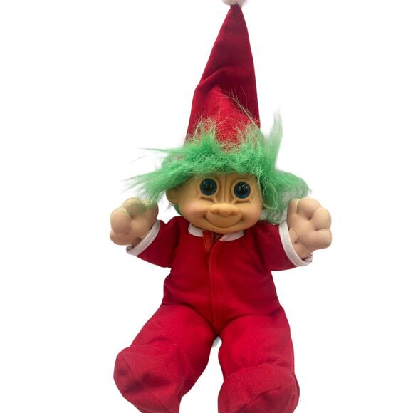 Vintage 12" Russ Berrie Santa Troll Doll Plush Red  Hat Pajamas Christmas Toy - Picture 8 of 11